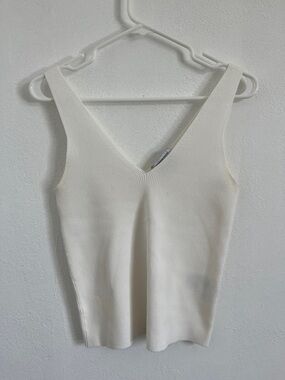 & Other Stories Cream Ribbed Tank with V-Neck